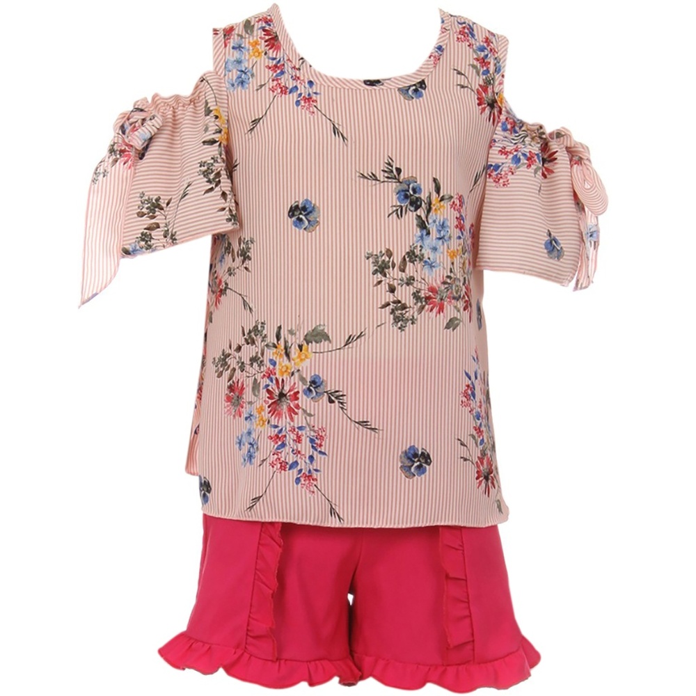 Cold Shoulder Top Short Pant Girl Set Fuchsia